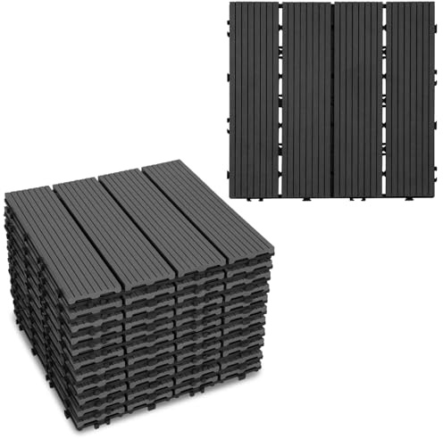 Gimisgu WPC-plattor 30 x 30 cm, WPC terrassplattor golvbeläggning klickplattor kakel, väderbeständig med dräneringsfunktion, terrassbrädor för balkong terrass 55 stycken/5 m², antracit