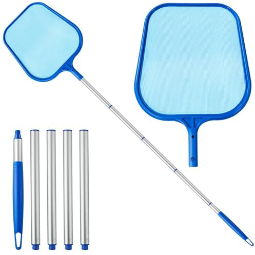Cozii Teichkescher & Pool Kescher mit Teleskopstange (66-163cm) | Feinmaschiges Netz für Poolreinigung | Algenkescher für Pools, Teiche, Spa, Whirlpools | 5-Pol Teleskop Aluminiumstange