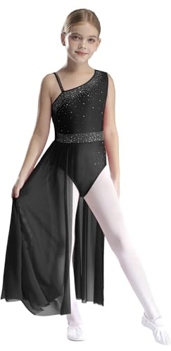 Freebily Robe de Danse Lyrique pour Filles Justaucorps Danse Latin Moderne Spectacles Scène Ballerine Enfants Vêtements Cours de Danse Ballet Jupe 5-16 Ans Noir 9-10 Ans