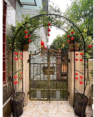 Arco de jardín, pérgola de hierro forjado, arco de rosas de metal para plantas trepadoras, enrejado de jardín al aire libre con base, negro, 1,8 m x 2,2 m, perfecto para soporte de flores y decoración