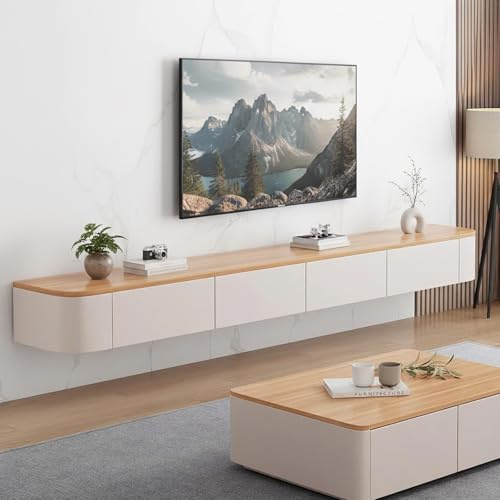YINXSLO Tv Lowboard Hängend mit Schublade für Wohnzimmer | Modern Tv Board Hängend, Kiefernholz Tv Schrank mit Großzügigem Stauraum für Wohnzimmer und Schlafzimmer