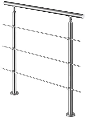 Aica Geländer Edelstahl, Treppengeländer außen, Handlauf 120cm 3 Querstreben, Brüstung Innen-und Außenbereich Geeignet