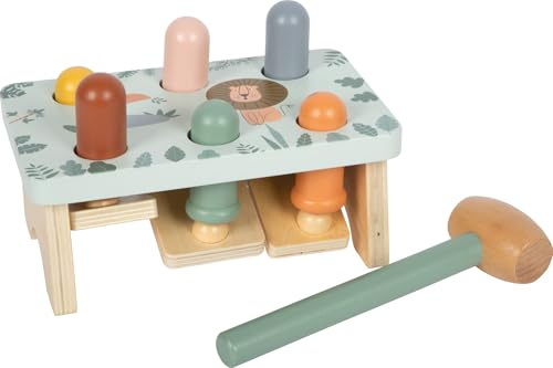 small Foot Klopfspiel „Safari“ aus FSC® 100%-zertifiziertem Holz, Robustes Motorikspielzeug mit Hammer und Holzstäben, für Kinder ab 12 Monaten, 12740, Sanfte Farben