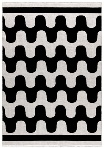 Mazovia Alfombra Salón 120x170cm Negro y Blanco Abstracto con Estilo | Alfombra para Dormitorio Comedor Oficina Lavable a Máquina Reversible Antialérgico Suelo Radiante Fácil de Limpiar Pelo Corto