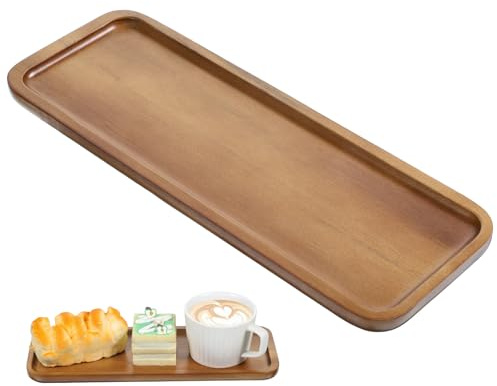 Holztablett Rechteckig Tablett Holz Dekotablett Akazie Serviertablett Holz Rechteckig Holztablett Rechteckiges Tablett Hölzerne Deko Länglich Klein Dekotablett zum Servieren, Restaurant, Bar 30x12 cm