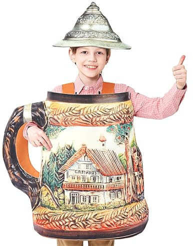 Tanxemery Bierkrug Verkleidung - Klassisches Bierglas Kostüm Erwachsene - Bequemer Einteiler Für Kinder Damen Herren Oktoberfest Events