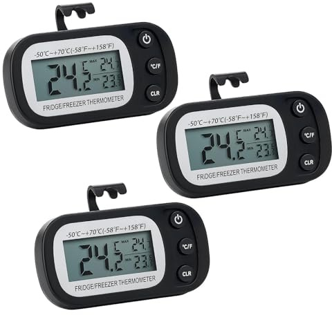 3PCS Fridge Thermometer Digital, Freezer Thermometer Waterproof for Refrigerator Large LCD Display with Hanging Hook and Retractable Stand Min/Max C/°F Function 3 Mounting Options for Home Restaurant