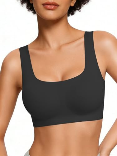 Avidlove T Shirt Bras for Women Comfy Pullover Wireless Bra Seamless Bralettes Wirefree Wide Straps Sleep Everyday Bras Black