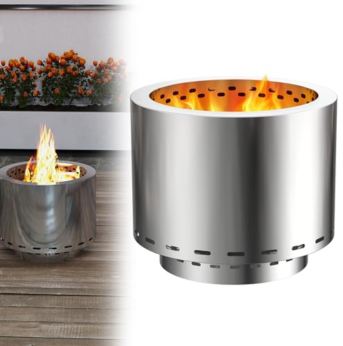 QEENTOE Große Feuerschale für Garten & Camping | Raucharmer Terrassenofen aus Edelstahl | 49cm Grilldurchmesser | Ideal für Gruppen & BBQ-Partys