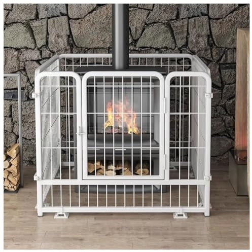 Kaminschutzgitter, freistehendes Kaminschutzgitter aus Metall, Funkenschutz für Haustiere(Weiß,60 * 60 * 60cm)