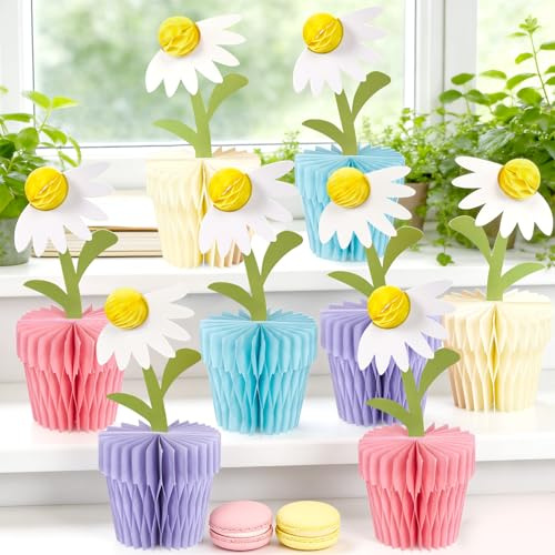 Easy Joy 8 PCS Daisy Honeycomb Centerpieces Daisy Paper Flower Table Decorations Blue Purple Wildflower Birthday Party Decorations for Spring Summer Baby Shower Wedding Home Garden Tea Party