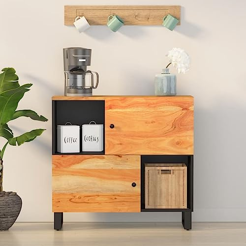 Frdhee Sideboard Küche Barschrank,Sideboard mit 2 Türen 80x33x75 cm Massivholz Akazie für Wohnzimmer, und Esszimmer