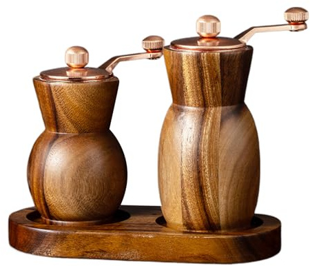 Moulin à poivre Sel Bois - Moulin Manuel à Manivelle, Set Assaisonnements Cuisine Artisanale, Épices Aromatiques | Utilisation Banc Cuisine Garde-manger Appartement Restaurant Camping Haricots Cumino