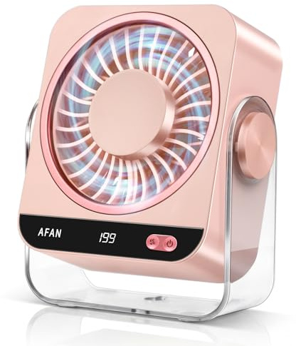 HONEYYEAR Rechargeable Desk Fan for Bedroom, 4000mAh Quiet Small Portable USB Table Fan with 199 Speeds, 180°Adjustable, LED Display, Desktop Personal Cooling Fans for Camping Office Travel