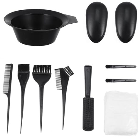 BAZEITFLOW 11 st hårfärgningspensel kit med blandskålar, dubbelsidig kam- och öronskydd – svart hårfärgningsverktygssats för hem- och salongsanvändning