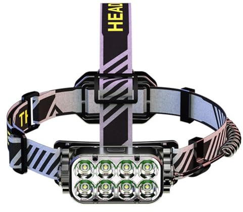 Ounfhtrttk Linterna Frontal LED Recargable para Exteriores, Luz de Búsqueda para Acampar, Linterna con Correa para la Cabeza Ajustable A 270°