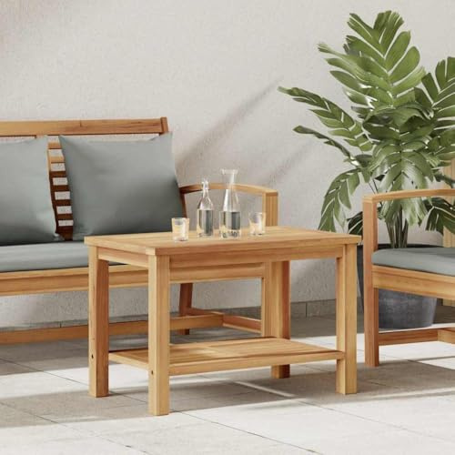 zylophax Couchtisch Braun aus massivem Teakholz 70 x 40 x 45 cm wetterfest für Balkon und Terrasse moderner Gartentisch Outdoor Loungetisch mit strukturierter Oberfläche