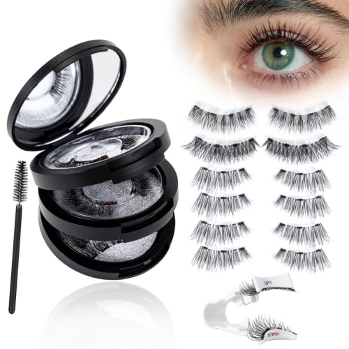 Magnetic Eyelashes Kit – 4 Pairs Magnetic Lashes Natural Look with Applicator, Wispy Strip & 3/4 Half Lashes Style, No Glue Reusable False Lashes with 4-Magnet Upgrade for Daily Use