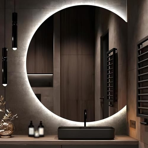 Specchio da bagno rotondo a mezzaluna a LED, anti-appannamento, senza cornice, con luci, specchio da ingresso a parete (sinistra 45 x 50 cm) - arredamento moderno per la casa