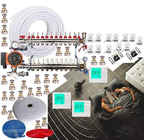 3 Zone 160-165Sqm UnderFloor Heating Kit 12 Port Manifold Blending Set 16mm Pipe WRAS Approved