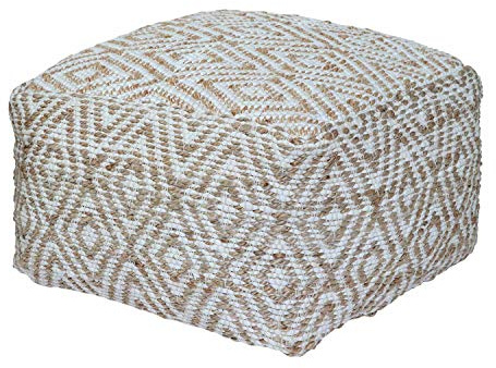 Homescapes Sitzpouf Sierra 60x30 cm, Pouf in Quaderform mit Ethno-Muster, Bodenkissen handgefertigt in Natur & Weiß, Fußhocker aus Jute & Baumwolle