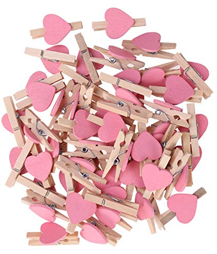 TOYANDONA 50Pcs Mini Mollette Legno Cuore Rosa Clip di Fissaggio per Foto Decorazione Casa E Festa