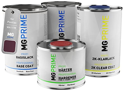 MG PRIME Peinture voiture kit de pot pour Pontiac WA117B Cyclamen Metallic couche de fond, base, 2C vernis, durcisseur, prêt pour la pulvérisation 3,5l
