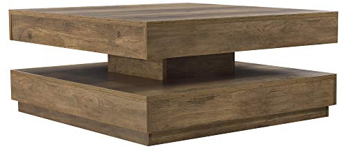[en.casa] Mesa de Centro Florenz Mesa Baja Cuadrada con Tablero Giratorio y Estante Mueble Auxiliar Mesita para Salón 76 x 76 x 38 cm - Efecto Madera