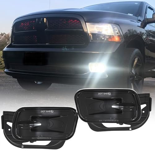 BICYACO LED Fog Lights Assembly with Mounting Brackets for 2009-2012 Dodge Ram 1500, 2010-2018 Ram 2500 3500 Pickup Truck, Front Bumper Driving Lamps Replacement, IP67 Waterproof, Black (1 Pair)