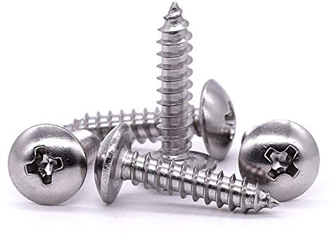 #10 x1 Truss Head Wood Screw, Phillips Truss Head Self Tapping Sheet Metal Tek Screw, 18-8 Stainless Steel 304, Brgiht Finish, 100 PCS
