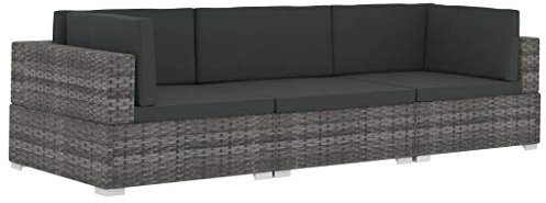 Festnight 3-TLG. Garten Sofagarnitur mit Auflagen Gartensofa Gartenmöbel Set Sofa Couch Lounge Gartensofa Gartenmöbel Sitzgruppe Rattansofa Poly Rattan Grau 210 x 70 x 54 cm
