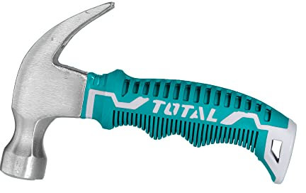 TOTAL - Mini marteau de charpentier | Poids de 220 gr | Tête en acier forgé | Tire-clavier-pelle courbe | Outil Menuiserie et ébénisterie | Manche en fibre
