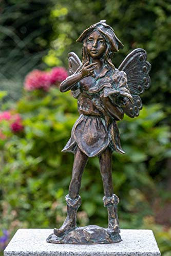 IDYL Rottenecker Bronze-Skulptur Fee stehend | 18x19x36 cm | Feefigur aus Bronze handgefertigt | Gartenskulptur |Teich-Dekoration | Hochwertiges Kunsthandwerk | Wetterfest