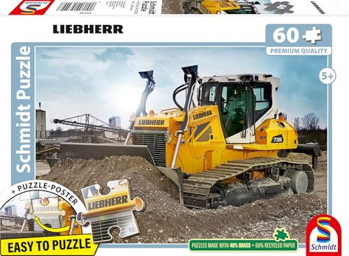 Schmidt 56549 Liebherr Planierraupe PR736 Kinderpuzzle, 60 Teile