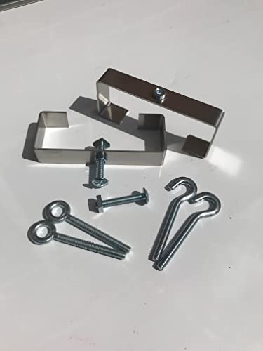 Set of 2 Stainless-Steel Clinch-It 4 Concrete Fence-Post Brackets with Screw, Eye & Hook Bolts