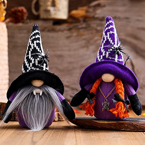Tooe 2 Pcs Halloween Decorations Gnomes, Purple Spider Garden Gonks Rudolph, Standing Doll for Party Table Decoration, Handmade Plush Dwarf Witch for Home Decorations