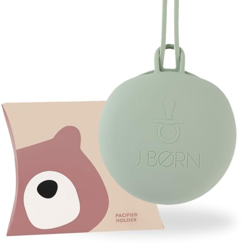 J.Børn Silicone Dummy Case | Dummy Holder Stores 3 Dummies | Easy to Clean Pacifier Holder | Pacifier Storage Container | Portable Baby Pacifier Case for Travels (Sage)