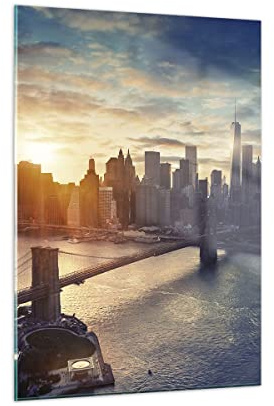 Bilder auf Glas 50x70 cm Wandbild Glasdruck Architektur Städte - 3733 | New York Stadt Vertikal Klein Modern Dekoration Wohnzimmer Schlafzimmer Küche Wanddeko Kunstdruck Art Wall Decor ARTTOR