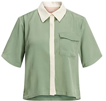 JACK & JONES Dam Jjxx Jxlark Satin Ss Shirt Sn skjortblus, Loden Frost/Detalj: kontrastplacket, L