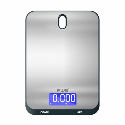 AWS Culinarian Digital Kitchen Cooking Baking Food Scale 22lb x 0.1oz | Stainless Steel with Tare, Touch Buttons, Water-Resistant Surface | Milk/Water mL Mode, Thin Design & Backlit Display