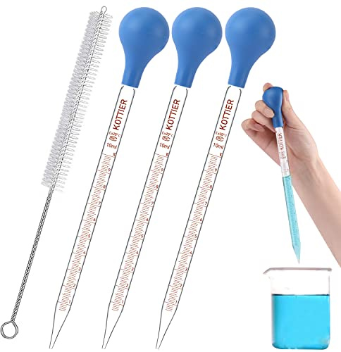 10ml Glass Pipettes Dropper, Lab Graduated Dropper for Liquid Essential Oil, Glass Transfer Pipette with Rubber Bulb and Cleaning Brush (3 pieces)