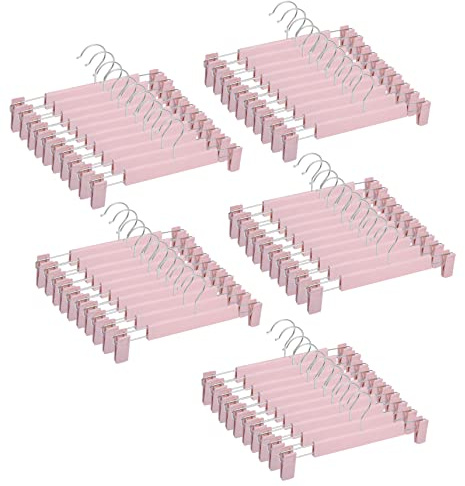 Pants Hangers with Clips Skirt Hanger for Women Plastic Clip Hangers for Pants Clothes Hanger (50pack, Pink)