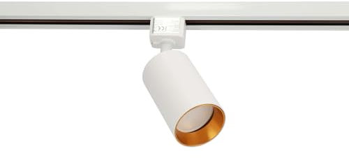 EDO - Sistema SEVA - Foco de Techo para Carril Blanco, Aro Dorado - Lámpara para Riel de Techo Monofásico - Luminaria de Superficie - Spot NALGA GU10 White, 220–240V, IP20 Iluminación en Carril