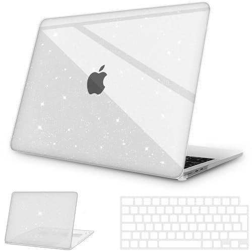 NPUOLS Hülle Schutzhülle für MacBook Air 13,6 Zoll Hülle 2025 2024 2022 M4 M3 M2 Modell A3240 A3113 A2681, Dünne Hartschale Schutzhülle Snap Case und Ultradünner TPU EU Tastaturabdeckung, Glitzer Klar