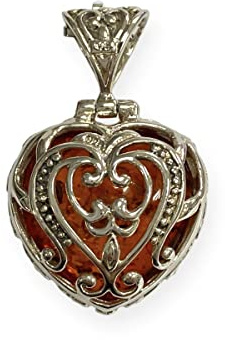 Victorian Style Heart Amber Stone Pendant 925 Sterling Silver