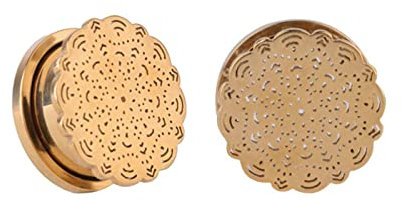 Gualiy 2 STK Tunnel Edelstahl, Ohrringe Plugs Damen 3mm mit Blume Muster Gold Flesh Tunnel Plug