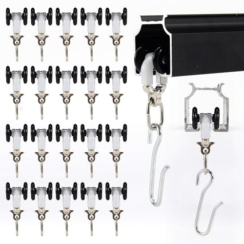 Jos & Haz Straight Curtain Track Accessories,White, Track Runners, Black, 20 Pack, Smooth Gliding Curtain Rollers, Commercial Grade Aluminium Gliders
