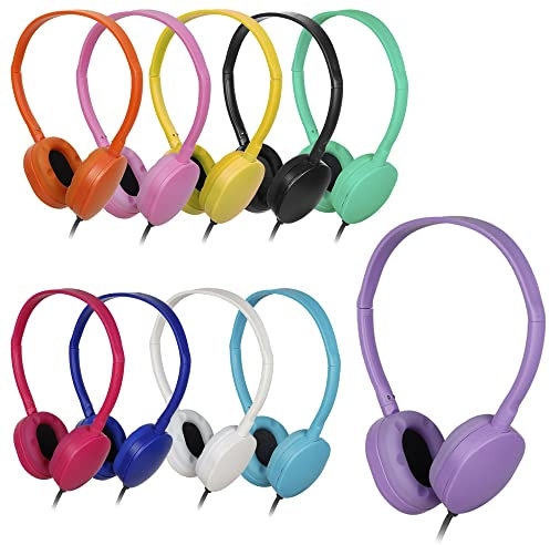 OSSZIT Audífonos para el aula para niños, paquete de 100 auriculares para estudiantes, niños, niñas, adolescentes y adultos, 10 colores (100 mezclados)