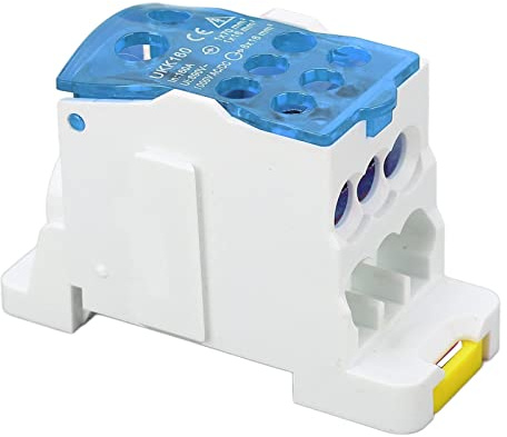 Borner pour rail DIN boite de distribution bornier boîte de dérivation 690V 160A Connecteur en laiton ignifuge pour l'alimentation (Bleu) bornier tableau Morsettiere