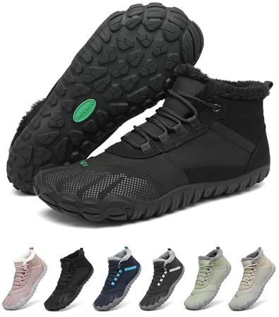 SAGUARO Vinterbarfotaskor unisex – varmt fodrad, bred tålåda, Zero-dropsula för vinterpromenader och lätta vandringar, storlek 36–48, svart, 37 EU